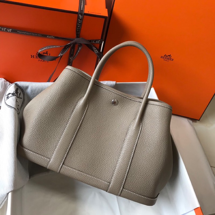 Hermes Garden Party 36cm Tote Handbag In Gris Asphalte Clemence Leather